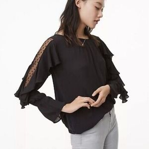 Ann Taylor Loft Dot Laced Ruffle Sleeve Blouse L
